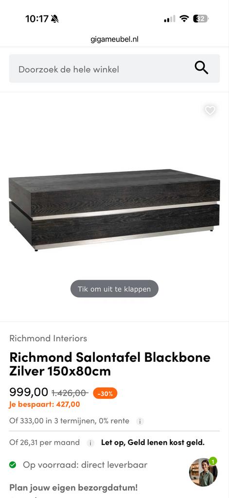 Richmond stijl salontafel zwart . Direct meenemen, Ophalen, 100 tot 150 cm, 50 tot 100 cm, Zo goed als nieuw