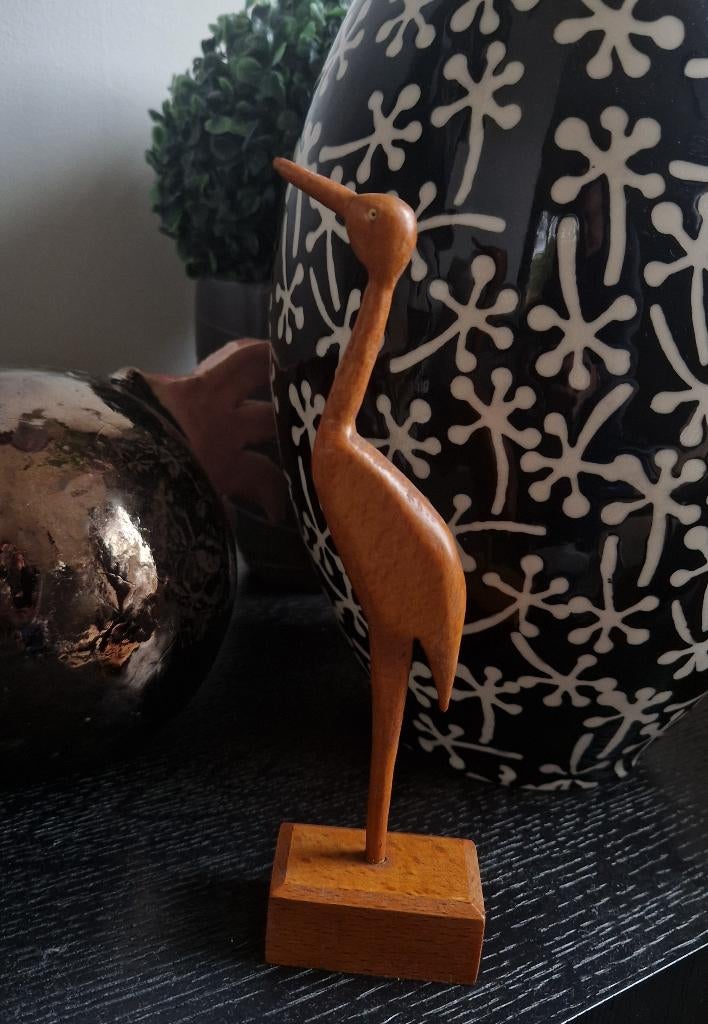 Houten Handgemaakte Vintage Ooievaar - 18cm, Ophalen of Verzenden