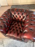 Luxe Chesterfield fauteuil - Bordeauxrood leer, Ophalen of Verzenden, Zo goed als nieuw, Leer, 75 tot 100 cm
