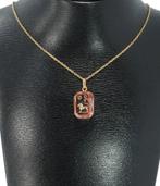 Leeuw toermalijn 14k gouden vintage ketting hanger unisex, Voordeelsieraden, Verzenden, Zo goed als nieuw, Met edelsteen