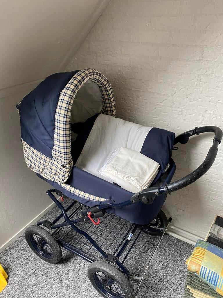 Happy Baby Retro Kinderwagen - Blauw Geruit, Kinderen en Baby's, Kinderwagens en Combinaties, Gebruikt, Ophalen of Verzenden, Met reiswieg