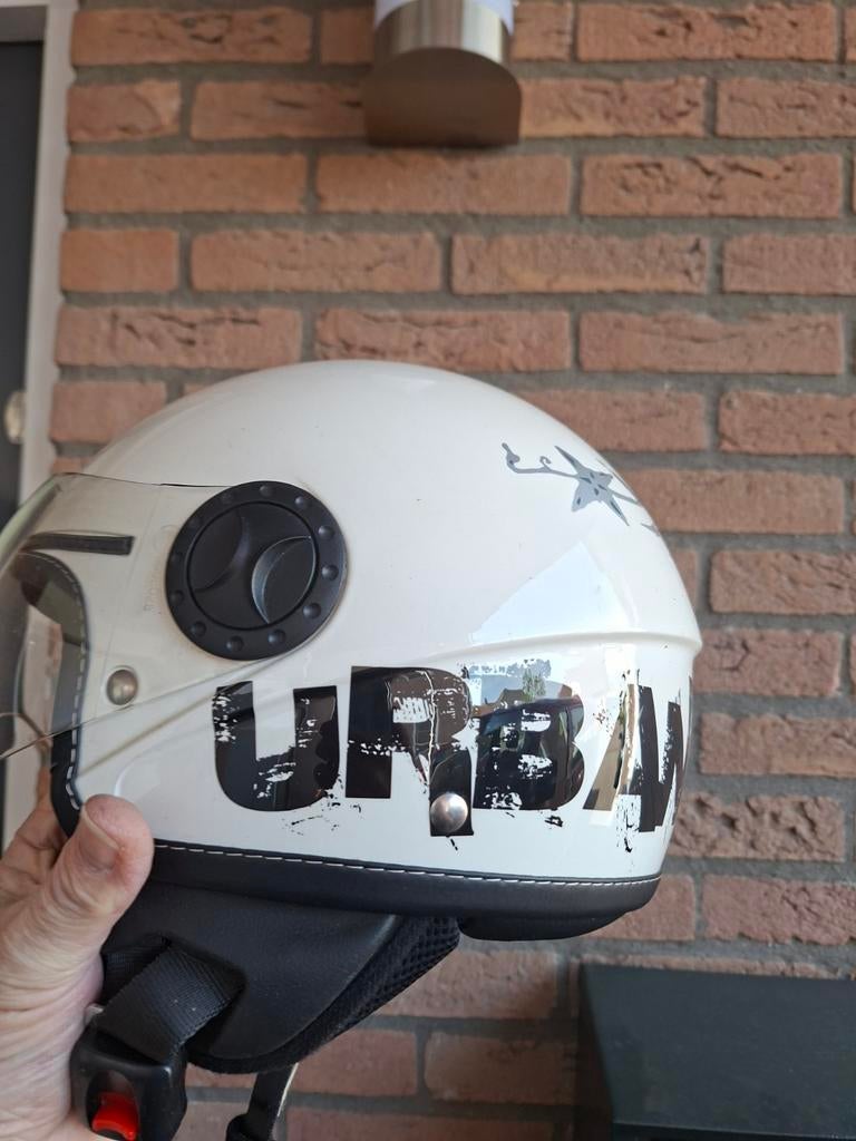 Witte GMX Urban scooterhelm met vizier, Fietsen en Brommers, Brommerhelmen, Ophalen of Verzenden, Gebruikt, Medium, GMX