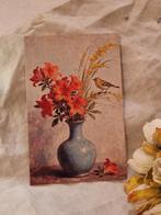 Ansichtkaart. "Vaas aqua/oranje lelies/gele sprieten/vogel"., Verzenden, Nieuw
