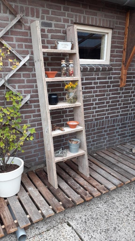 wandrek decoratieladder fotoladder van gebruikt steigerhout, Huis en Inrichting, Woonaccessoires | Wandplanken en Boekenplanken