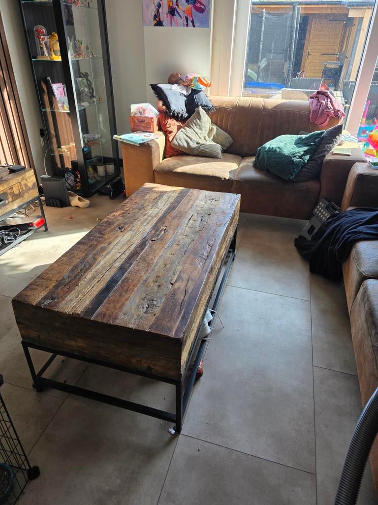 Industrieel (Roestiek) TV meubel en salontafel (hout), Huis en Inrichting, Ophalen, Gebruikt, 100 tot 150 cm, Industrieel