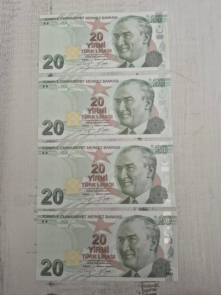 Turkije 4 x 20 Lira 2009 - 2025 UNC, Ophalen of Verzenden, Overige landen, Setje