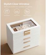 Moderne Sieradendoos Wit - 4 Niveaus, Glazen Deksel, 3 Laden, Ophalen, Nieuw