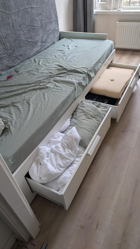 Dagbedframe met 2 lades mattres, wit, 168x200 or 80x200 cm, Ophalen, Modern, functioneel, Wit, Tweepersoons