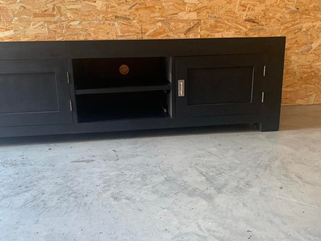 Zwart TV-meubel  (Teak), Gebruikt, Ophalen of Verzenden, 200 cm of meer, Minder dan 100 cm