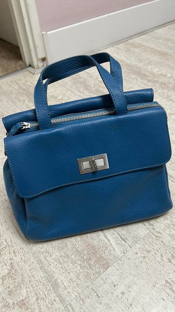 Mooie blauw leren handtas van Duifhuizen, Ophalen of Verzenden, Zo goed als nieuw, Blauw, Handtas