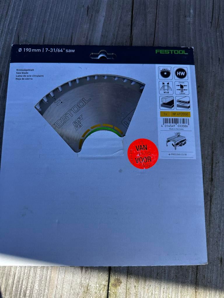 Festool Cirkelzaagblad HW 190mm voor PRECISIO CS 50 nieuw!!!, Ophalen of Verzenden, Nieuw, Cirkelzaag