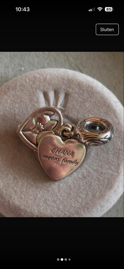 Pandora Disney bedel Lilo & Angel Ohana means family, Pandora, Ophalen of Verzenden, Zo goed als nieuw, 1 bedel