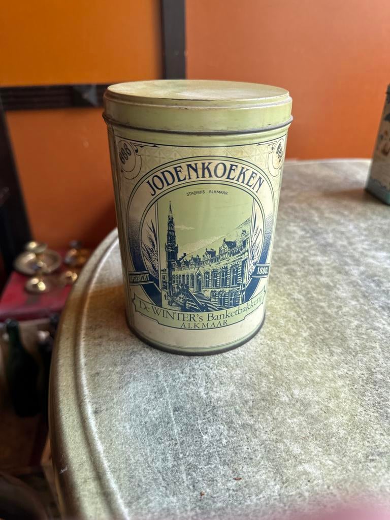 Vintage Jodenkoeken blik De Winter's Banketbakkerij, Ophalen of Verzenden, Gebruikt, Koek(jes), Overige merken