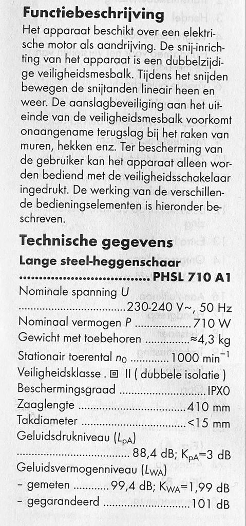 Parkside lange steel heggenschaar PHSL 710 A1, Ophalen, Zo goed als nieuw, Elektrisch