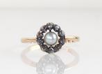 Antieke gouden ring met parel en roosdiamant, Ophalen of Verzenden, Goud, Ring, Met edelsteen