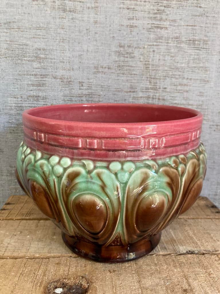 Antieke Jugendstil/ Art Nouveau bloempot/cachepot (ca. 1900), Antiek en Kunst, Antiek | Keramiek en Aardewerk, Ophalen of Verzenden