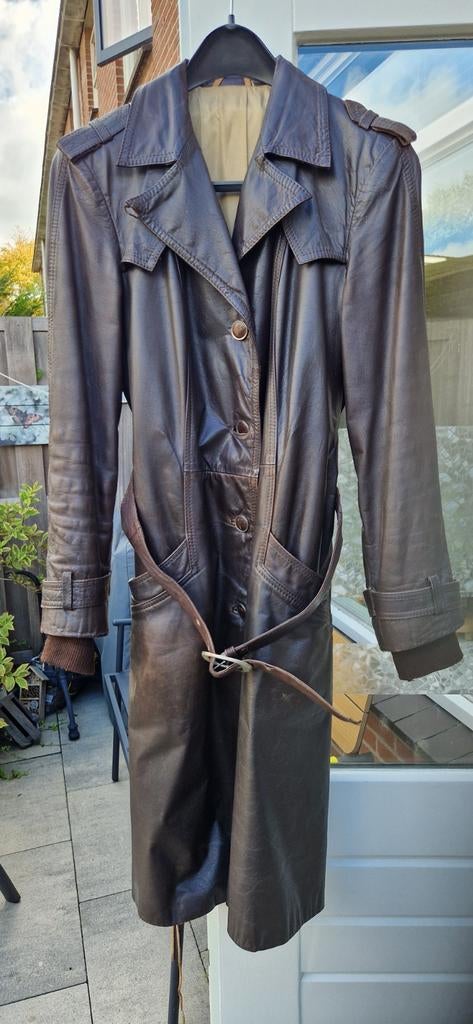 Leren brommer jas / lange jas maat m, Maat 38/40 (M), Bruin, Ophalen of Verzenden, Onbekend