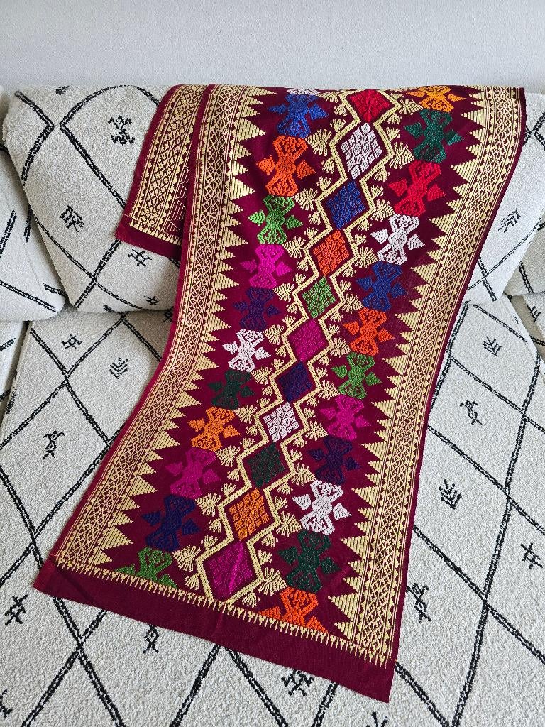 Vintage selendang Bali kleurrijk geometrisch Indonesie Indie, Antiek en Kunst, Ophalen of Verzenden