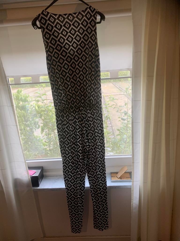Zwart wit jumpsuit hema maat L, Ophalen of Verzenden, Gedragen, Maat 42/44 (L), Zwart