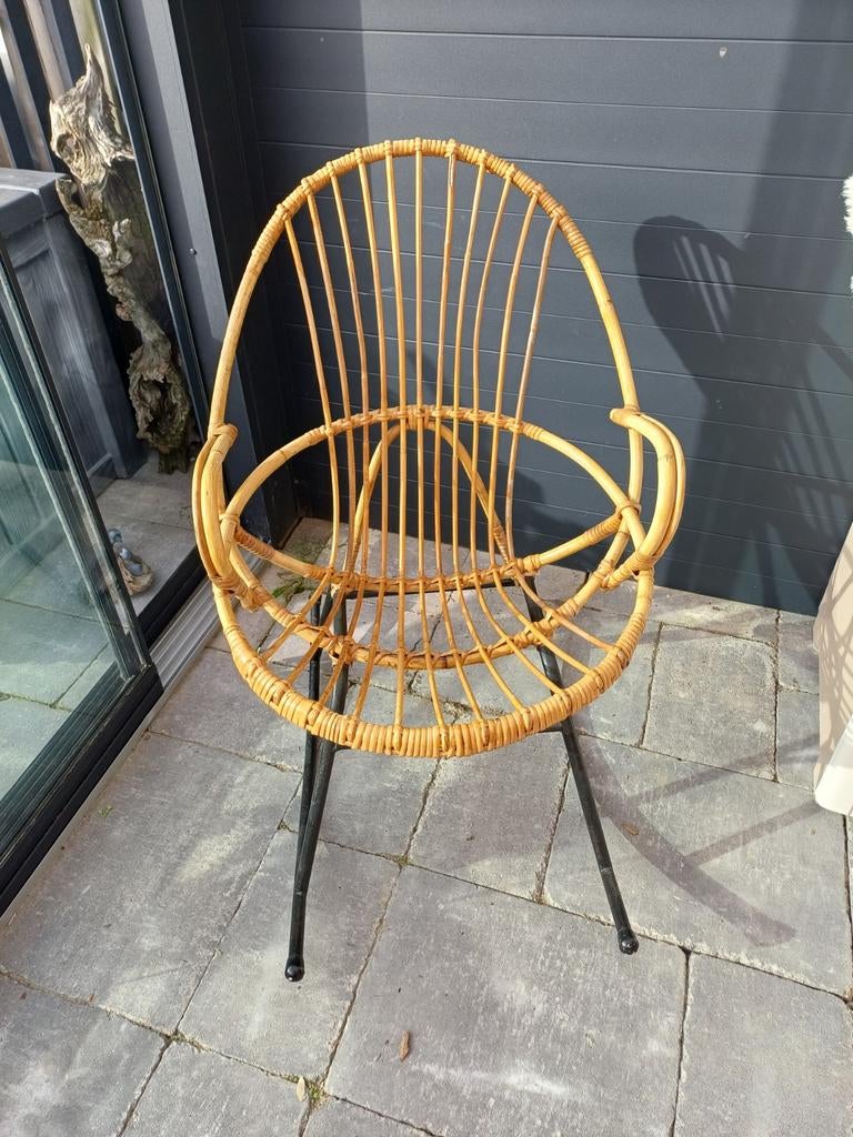 Vintage rotan schommelstoel Rohé, Ophalen, Gebruikt, Bruin, Riet of Rotan