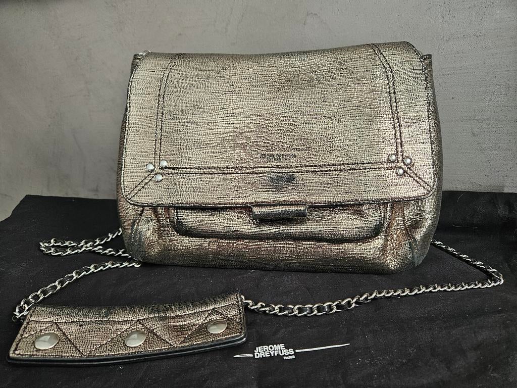 Jérôme Dreyfuss Lulu M tas Lamé Champagne, Verzenden, Gebruikt, Overige kleuren, Handtas