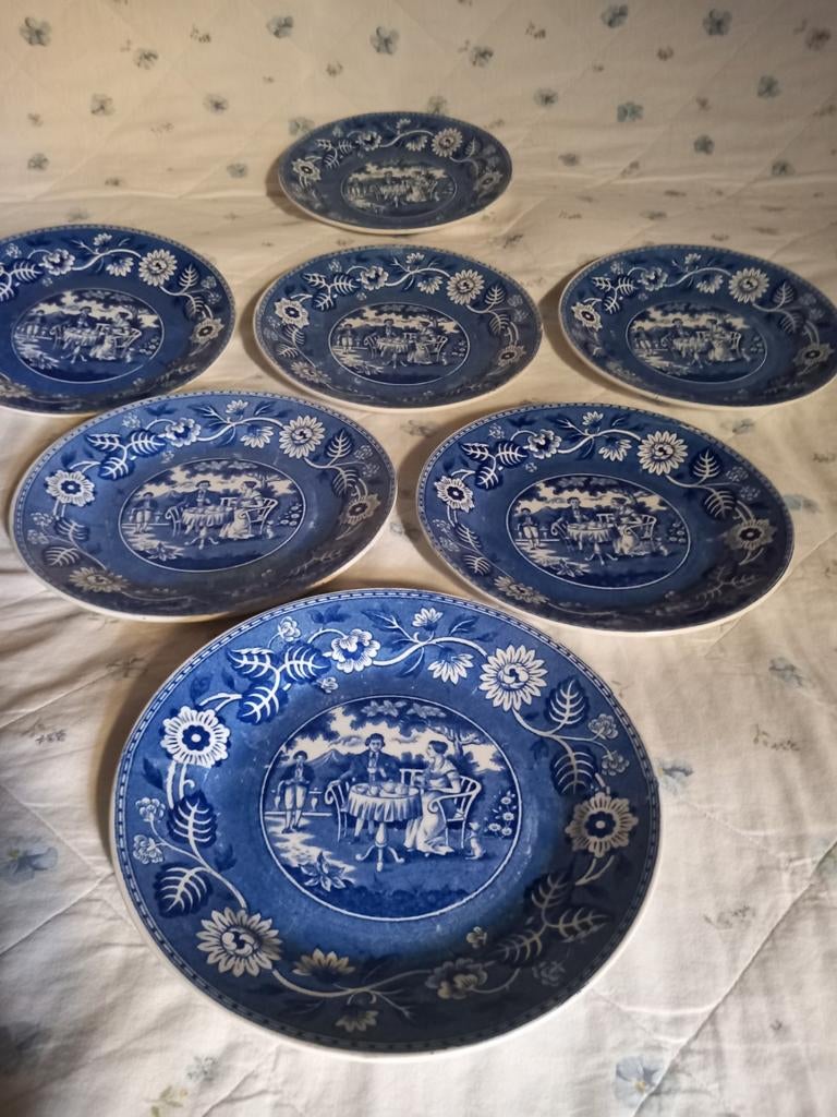 Societe ceramique Maastricht Teadrinker 7 platte borden, Antiek en Kunst, Antiek | Servies los, Ophalen of Verzenden