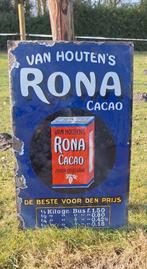 Antiek emaille bord Van Houten's Rona Cacao., Reclamebord, Gebruikt, ., Ophalen of Verzenden