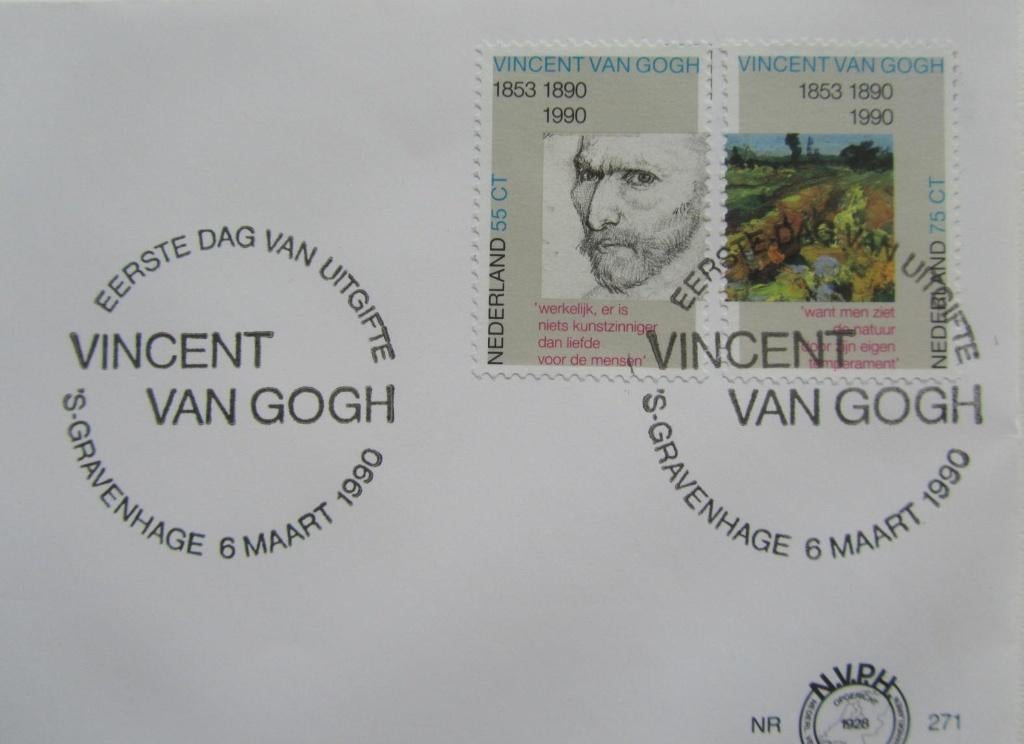 eerste dag enveloppe   VINCENT VAN GOGH 1990, Postzegels en Munten, Postzegels | Eerstedagenveloppen, Ophalen of Verzenden, Onbeschreven