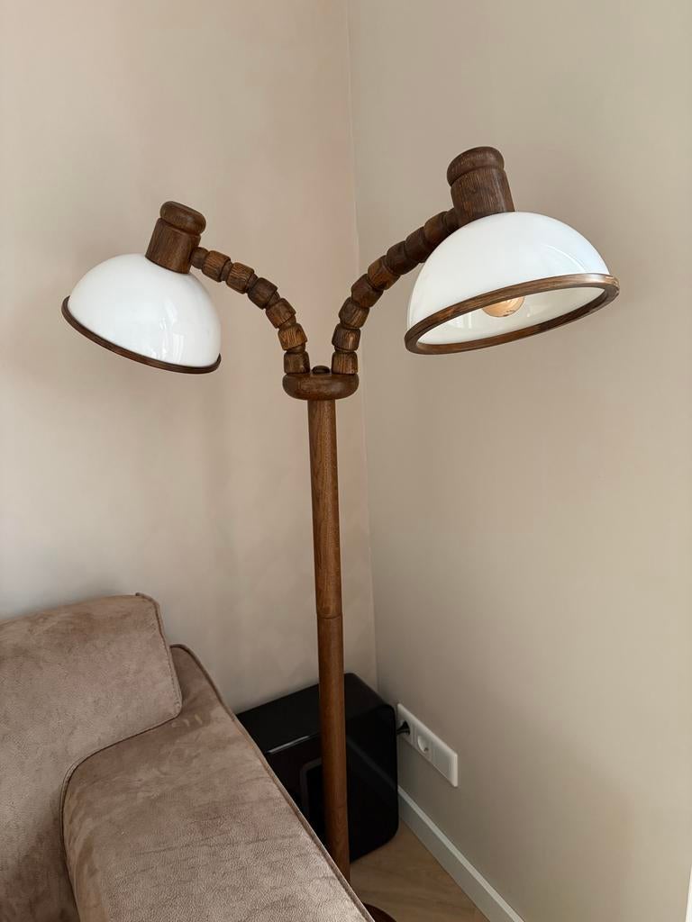 Steinhauer Vloerlamp Jaren '70 Gooseneck Hout en Metaal, Huis en Inrichting, Lampen | Vloerlampen, Ophalen, Zo goed als nieuw