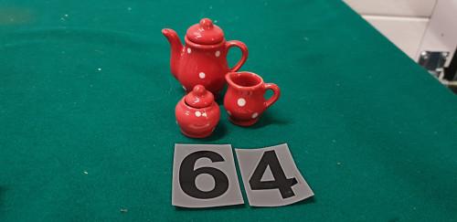 Mini servies rood met witte stippen, Ophalen of Verzenden