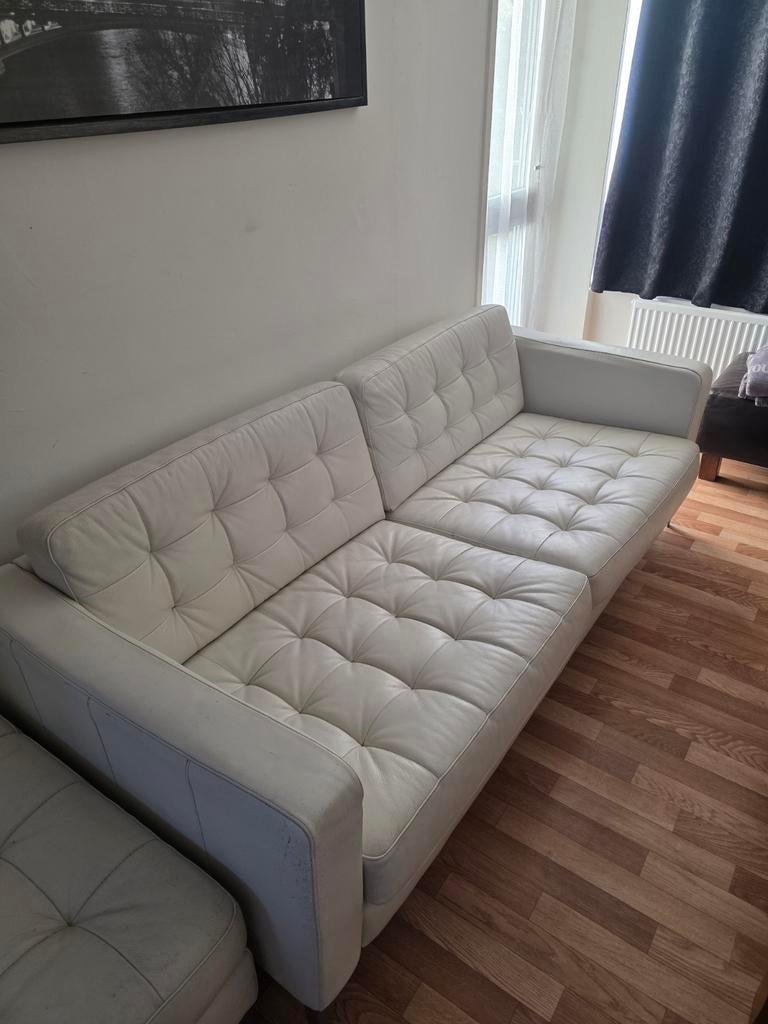 Ikea witte leren bank + hocker, Ophalen, Gebruikt, Leer