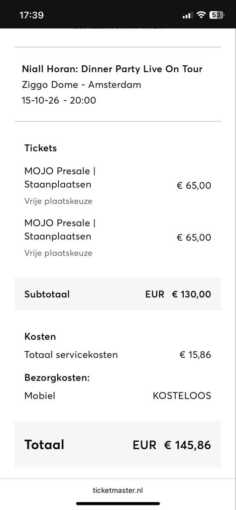 Niall Horan: Dinner Party Live On Tour Ziggo Dome - 15-10, Tickets en Kaartjes, Concerten | Overige, Twee personen