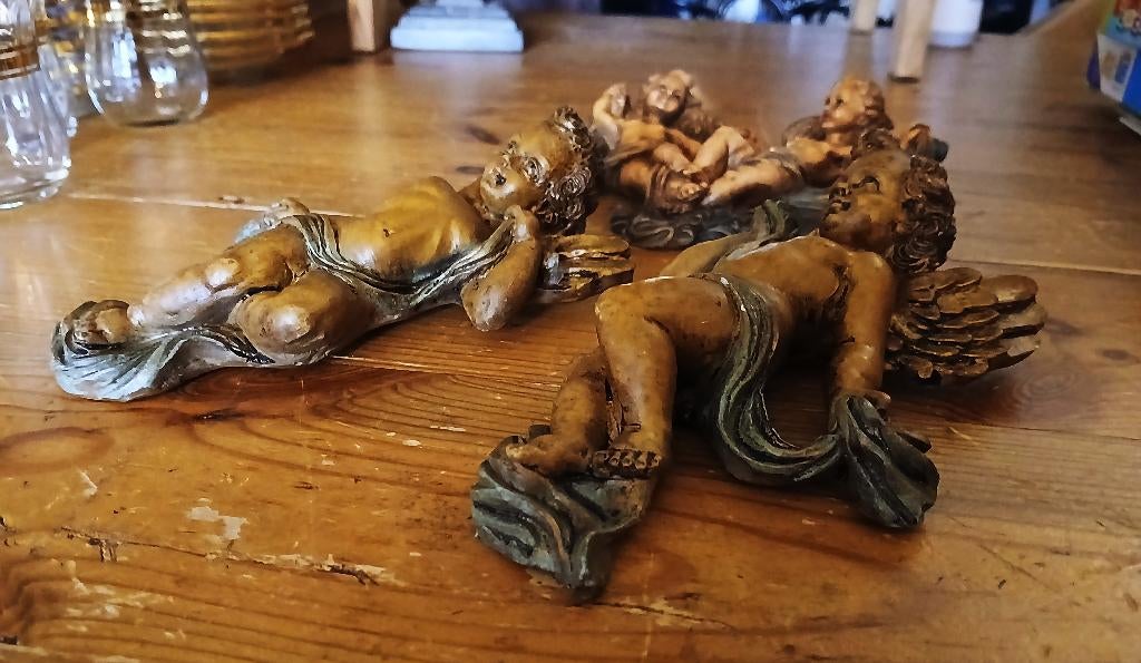 Antieke engelen voor aan de muur putti's 3 x made in Italy, Ophalen of Verzenden