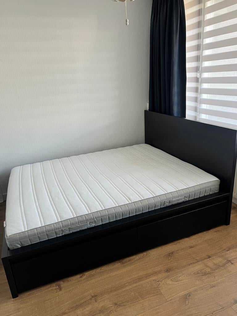 IKEA Malm bed 160x200 met 2 lades, Huis en Inrichting, Slaapkamer | Bedden, Ophalen, Gebruikt, Bruin, Tweepersoons