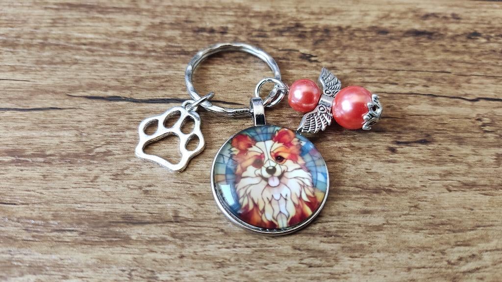 Sleutelhanger Vlinderhondje Papillon cabochon beschermengel, Verzenden, Nieuw