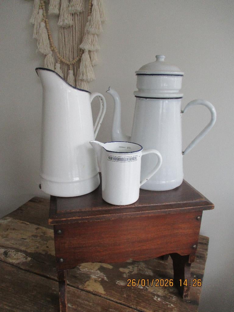 emaille brocante kan en koffiepot met filter, Antiek en Kunst, Antiek | Emaille, Ophalen of Verzenden