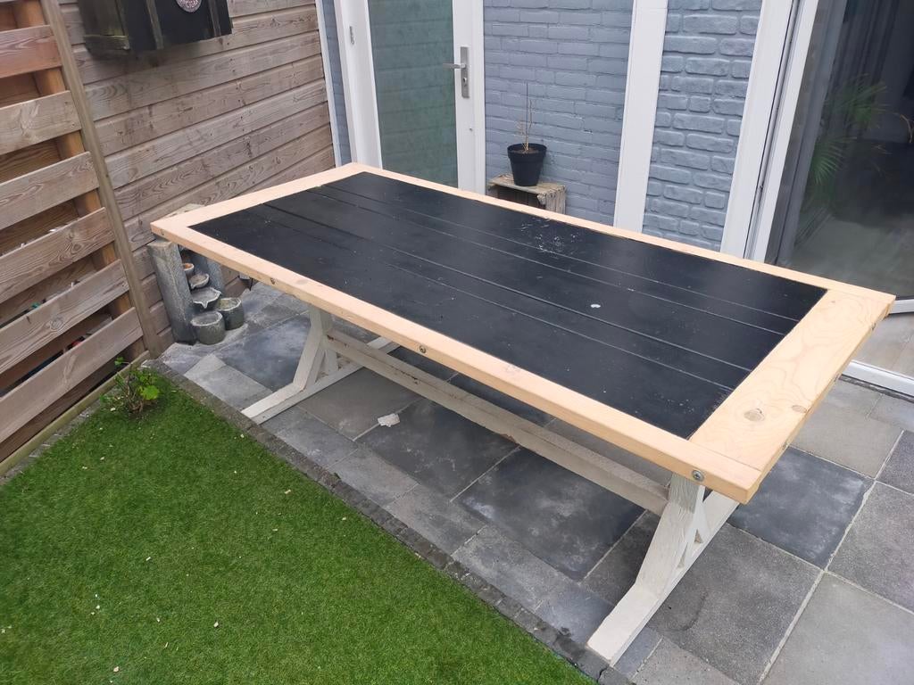 Houten eettafel met zwart blad, Ophalen, Gebruikt, Rechthoekig, 50 tot 100 cm