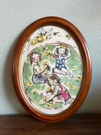 Vintage ovale fotolijst met prent van kindjes, Ophalen of Verzenden, Voor 1940, Gebruikt