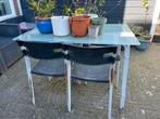 Glazen tuintafel met 4 stoelen - Gebruikt, Tuin en Terras, Tuintafels, Ophalen, Gebruikt, Rechthoekig, Metaal