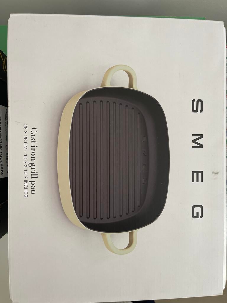 Smeg gietijzeren grillpan 26x26 cm, Witgoed en Apparatuur, Grillplaten, Ophalen of Verzenden, Nieuw, Tafelgrill