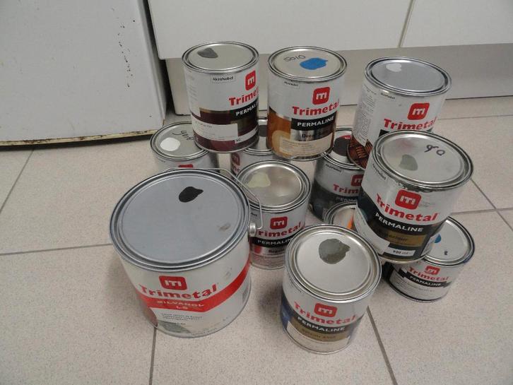 PARTIJ TRIMETAL ALKYD LAK  PRIMER DIVERSE KLEUREN, Doe-het-zelf en Verbouw, Verf, Beits en Lak, Nieuw, Lak, Minder dan 5 liter