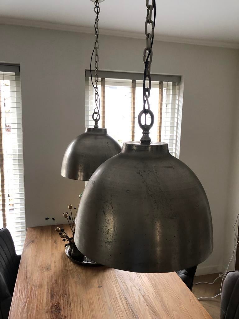 Set van 2 industriële hanglampen, metaal, Huis en Inrichting, Lampen | Hanglampen, Zo goed als nieuw, 75 cm of meer, Metaal, Ophalen