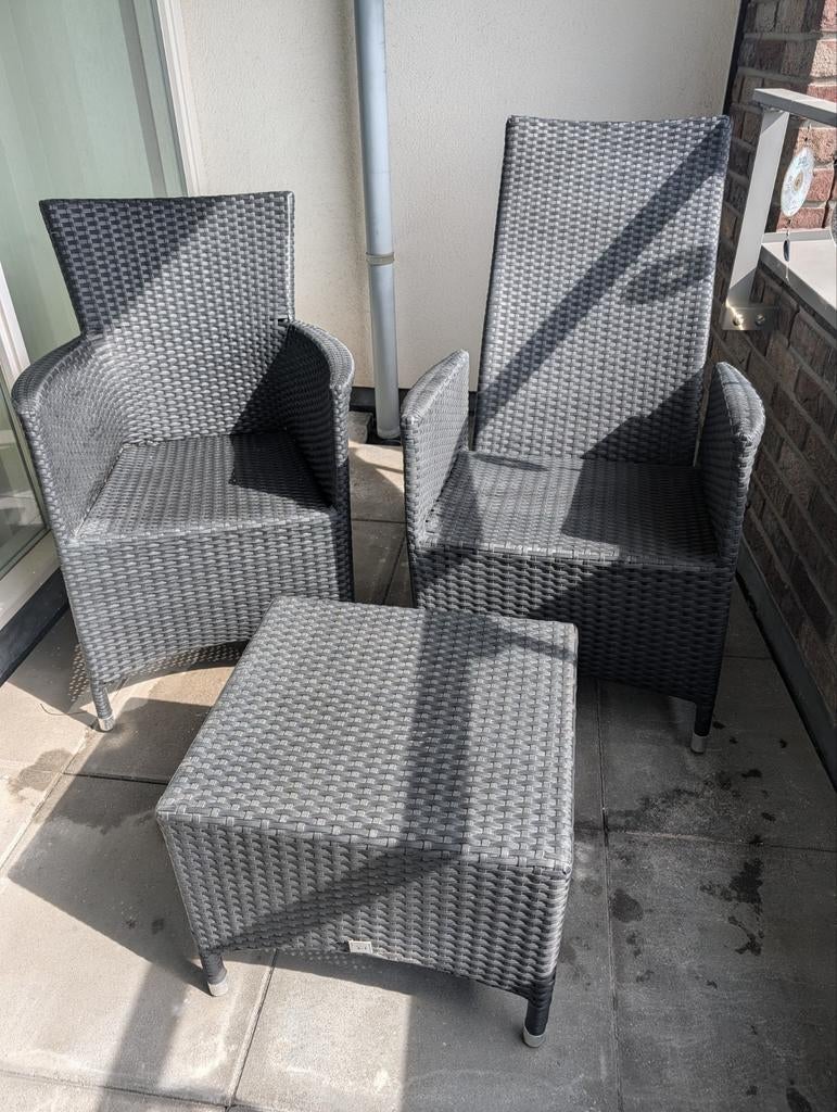 PR Design Tuinset: 2 Stoelen (1 x verstelbaar) + hocker, Tuin en Terras, Gebruikt, Stoel, Wicker, Tuinset