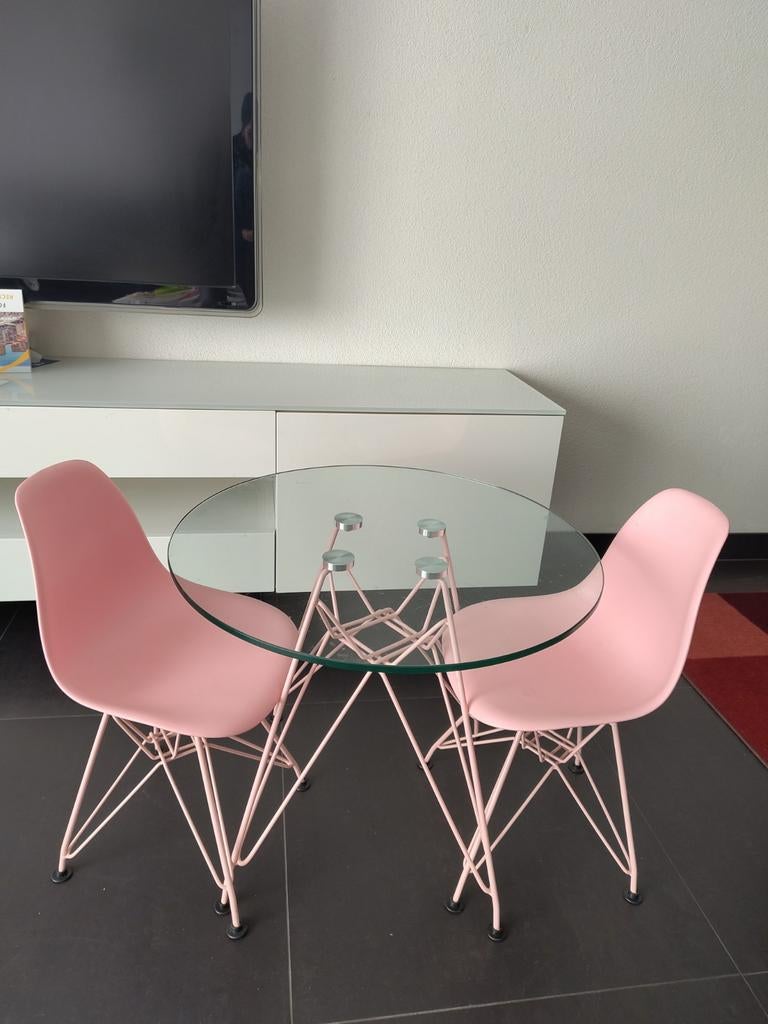 Ronde glazen kindertafel met twee stoelen, Ophalen, Gebruikt, 50 tot 100 cm, Rond