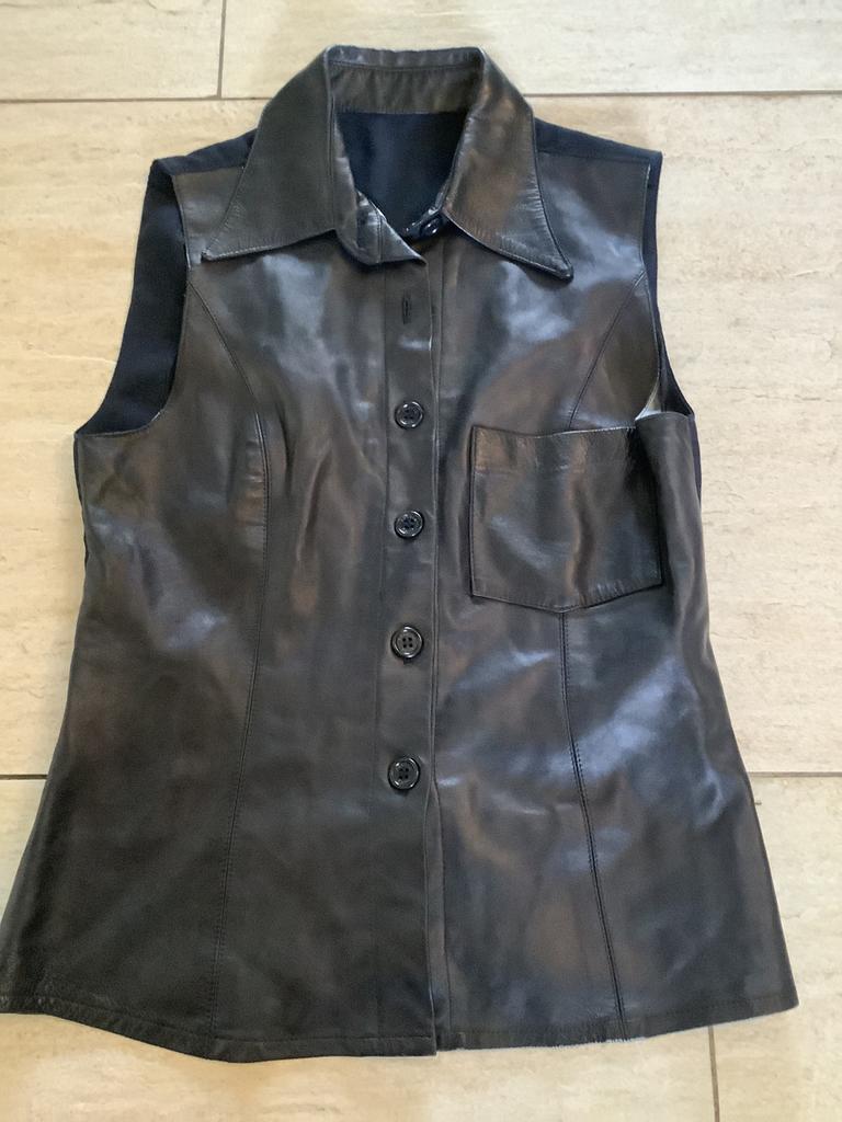 Donkerblauw leren gilet / hesje van Absolu Paris, Maat 38/40 (M), Zwart, Ophalen of Verzenden, Zo goed als nieuw