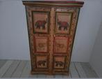 Unieke handgeschilderde Indiase kast met olifanten, Huis en Inrichting, Kasten | Kledingkasten, Ophalen, Met deur(en), Gebruikt