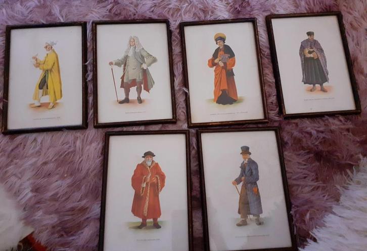 Historische kostuumillustraties, ingelijst, Antiek en Kunst, Kunst | Etsen en Gravures, Ophalen of Verzenden