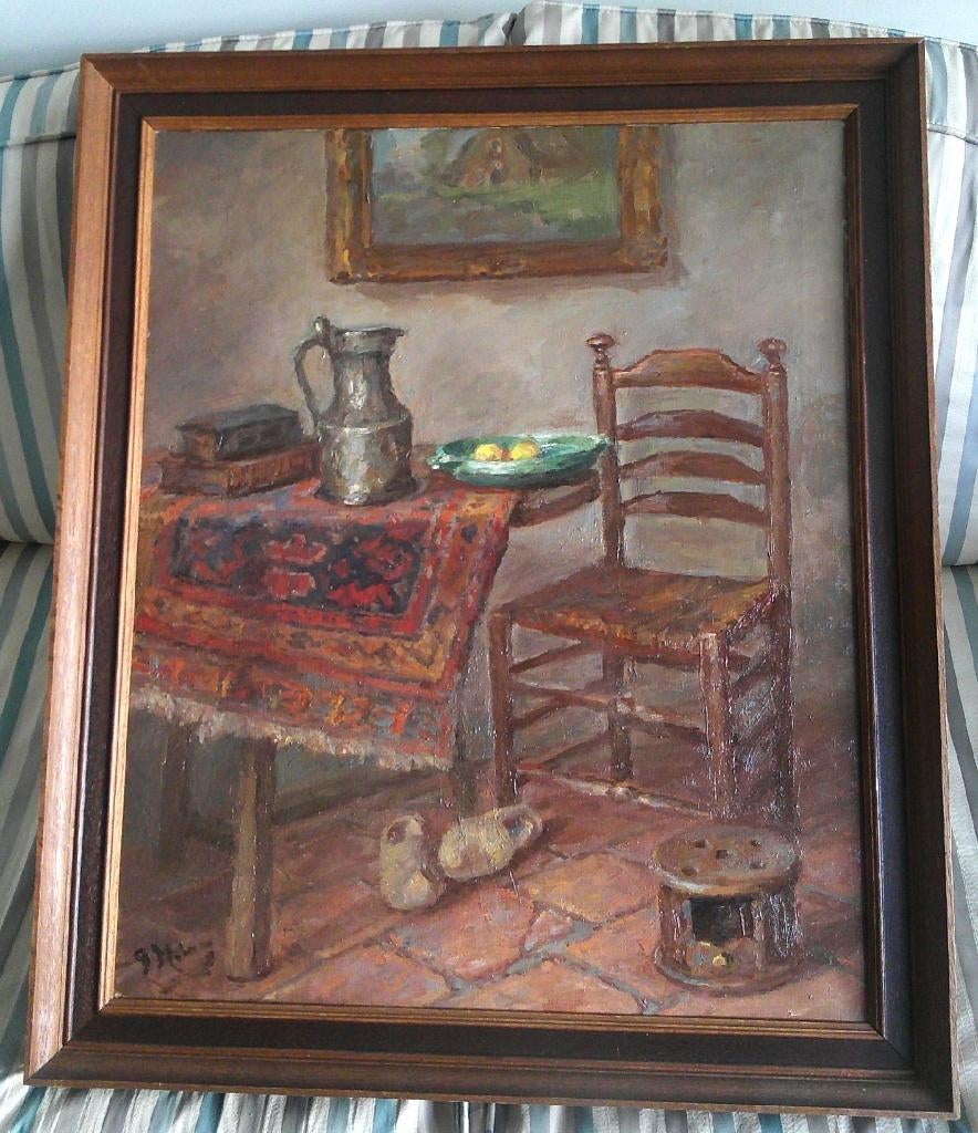 Boereninterieur ca. 1950 - Piet Moleveld (Sr.) 1919-1976, Antiek en Kunst, Kunst | Schilderijen | Klassiek, Ophalen of Verzenden