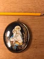 Mooi religieus plaatje in goudkleurig ovaal lijstje, Ophalen of Verzenden, Gebruikt