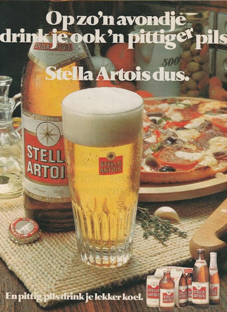 Retro reclame 1975 Stella Artois bier pils bij de pizza, Verzenden, Overige typen